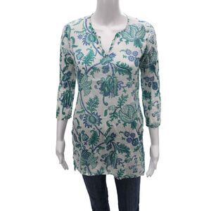 Roller Rabbit Womens Floral Tunic V Neck 3/4 Sleeve Multicolor Size S